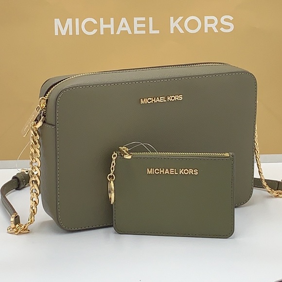Michael Kors Handbags - MICHAEL KORS LARGE EAST WEST CROSSBODY & Top Zip Coinpouch With ID Card OLIVE